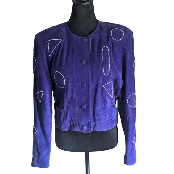 Vintage Giorgio Mobiani Purple Leather Studded Jacket, Size 14 - Picture 1 of 7